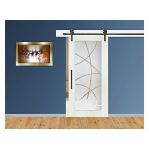 1 Lite Shaker Mdf Sliding Barn Door With Frosted Glass