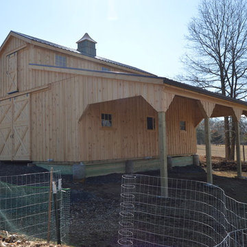 30'x30' modular barn monitor style 8' lean-to 12' lean-to