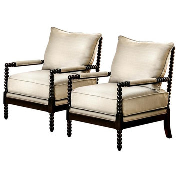 Furniture of America Dianthe Fabric Pillow Back Accent Chair in Beige (Set of 2)