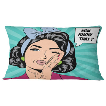 Woman in Comic Style Abstract Portrait Throw Pillow, 12"x20"
