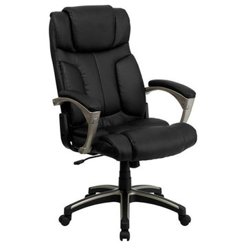 Pemberly Row High Back Folding Leather Office Chair in Black