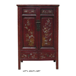 Vintage Chinese Flower Bird Graphic Accent Armoire - Armoires And Wardrobes