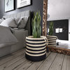 Striped Off-White Jute Decorative Storage Basket with Handles