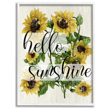 Vintage Painted Sunflowers with Hello Sunshine Text, 11 x 14