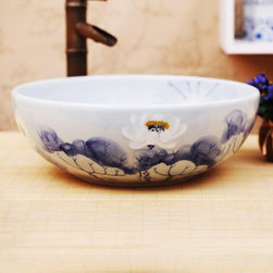 Classic Painted Lotus Ceramic Washbasin - Bathroom Sinks