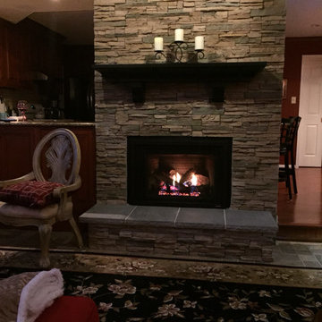 Cozy Stacked Stone Fireplace