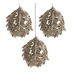 Leaf Ball Ornaments - Round - Set of 3 - New - Christmas Ornaments
