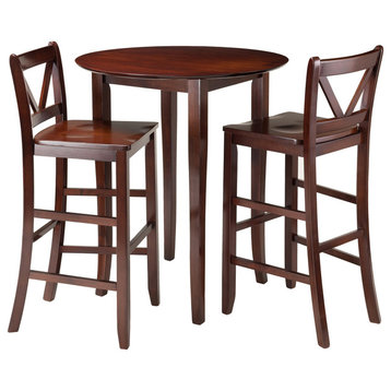 Winsome Wood Fiona 3-Pc High Round Table With 2 Bar V-Back Stool