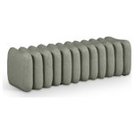 Meridian Furniture - Atticus Upholstered Bench, Green, Vegan Leather - A bold and modern statement piece is the Atticus green vegan leather upholstered bench that will elevate any room. Its unique, segmented design adds visual interest, while the plush green vegan leather upholstery provides comfort and style. Perfectly versatile, this bench is an eye-catching addition to your home.