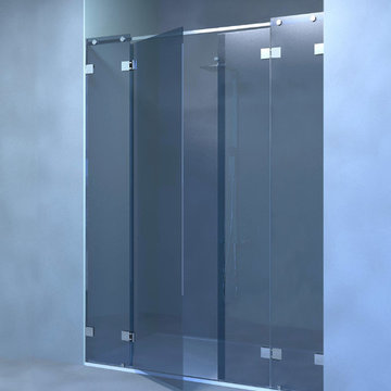 1 fixe – 2 portes glace-glace 180° - 1 fixe – 1 raidisseur parrallèle rond ou