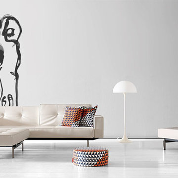 Splitback White Leather Textile Sofa Bed / Arms by Innovation USA - $1530.00