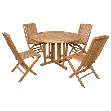 47"  Round Dropleaf Table With 4 Folding Chairs, Grade A Teak
