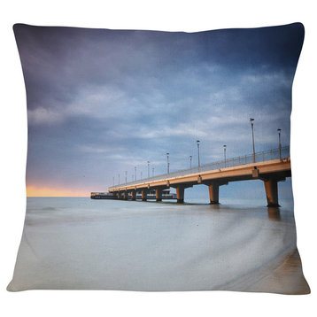 Long Concrete Pier into Sea Sea Bridge Throw Pillow, 18"x18"