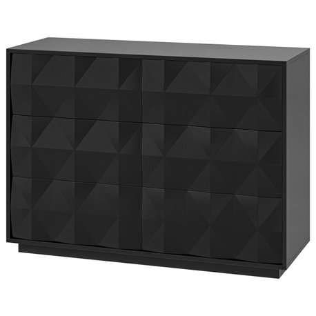 50"W Modern-Style 6-Drawer Dresser, Black