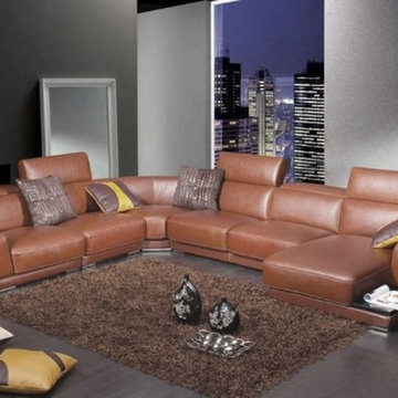 Modern Brown Leather Sectional Sofa