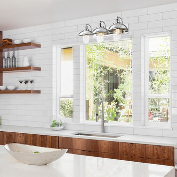 Freemont 5-Piece All-In-One Bathroom Set, Chrome, 3-Light Vanity Light with Clea