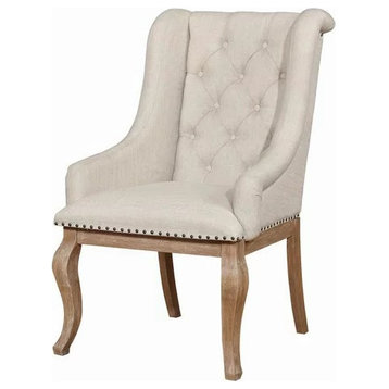 2 Pack Transitional Dining Chair, Button Tufted Wingback With Sloped Arms, Cream
