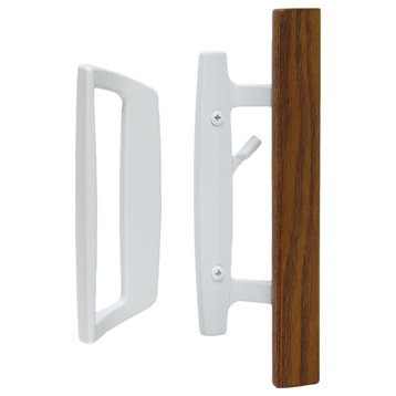 Bali Nai Sliding Door Handle Set With Lock, Non-Keyed, Wood Pull, White, 1-3/4" Thick Door