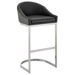 Armen Living - Atherik Counter Stool, Brushed Stainless Steel With Faux Leather, Black - Give a chic and stylish update to your home or apartment with the Atherik Counter or Bar Height Stool in Faux Leather and Metal by Armen Living. This kitchen barstool incorporates a barrel style seat with a striking L-shaped cantilever base to achieve a minimal design that keeps the chair aloft, offers outstanding support, and delivers a contemporary silhouette. This metal bar stool is upholstered in faux leather. Faux leather does not crack easily and is stain resistant, does not fade easily and is also UV resistant. This modern bar stool is ideal for your kitchen island, pub table, home bar, or adjustable desk. Use universally in your home from your kitchen to your home office and allow its versatility to shine. The Atherik barstool is available in a counter or bar seat height and comes in a brushed stainless steel finish with black, grey, or white faux leather upholstery or a black finish with black or grey faux leather upholstery.
