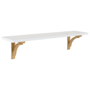 Corblynd Traditional Wood Wall Shelf, White, Gold, 36