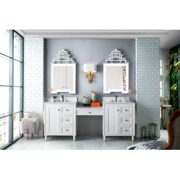 86 Inch Double Bath Vanity, White, Makeup Table, Solid Surface, Transitional