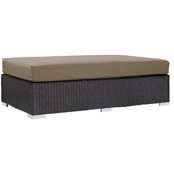 Modway Convene Rectangle Fabric Rattan Patio Ottoman in Espresso/Mocha