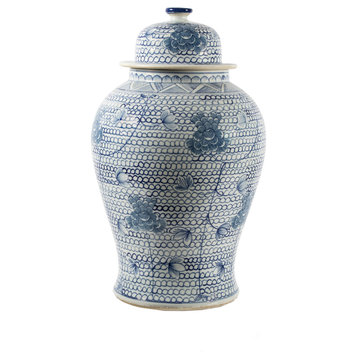 Legend of Asia Blue And White Large Chain Temple Jar 1172