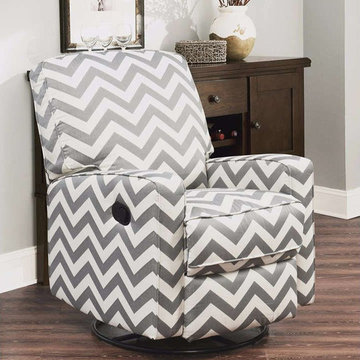 Abbyson Living Bella Grey Chevron Fabric Swivel Glider Recliner in Black