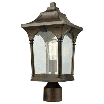 French Country One Light Outdoor Post Mount - Exposed Bulb Post Light Crisp