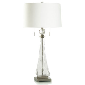 Daydream Glass Table Lamp Nickel and Clear Textured Drop Design White Shade