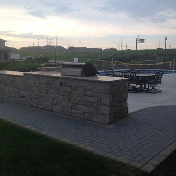 Belgian Block Seating Wall, Granite Boulder Retaining Wall, Paver Patio