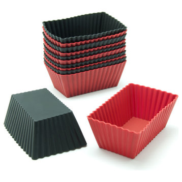 Freshware 12-Pack Silicone Mini Rectangle Baking Cup, Black and Red