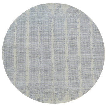 Gray, Wool And Plant Based Silk, Jacquard Hand Loomed, Round, Rug, 12'0" x 12'0"