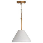 Austin Allen & Co - Austin Allen & Co Kirby - One Light Pendant, Patinaed Brass Finish - 1 Light White Ceramic Pendant with Patinaed Brass rods, chain and canopy.   Foyer/Entryway/Bedroom/Kitchen/Living Room/Dining Room/Hallway/Stairway No. of Rods: 3  Mounting Direction: Ceiling  Canopy Included: Yes  Canopy Diameter: 5 x 1  Rod Length(s): 18.00Kirby One Light Pendant Patinaed Brass/White Ceramic *UL Approved: YES *Energy Star Qualified: n/a  *ADA Certified: n/a  *Number of Lights: Lamp: 1-*Wattage:100w E26 Medium Base bulb(s) *Bulb Included:No *Bulb Type:E26 Medium Base *Finish Type:Patinaed Brass/White Ceramic