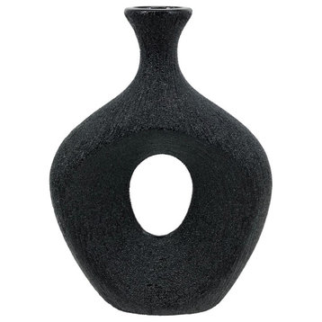 Ceramic 13" Beaded Oval Vase Cut-Out, Black