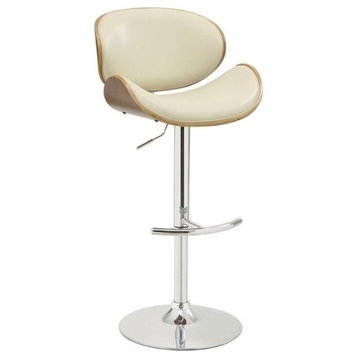 Bowery Hill Faux Leather Curved Seat Adjustable Bar Stool in Ecru