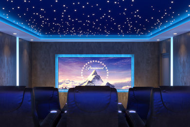 Inspiration for a modern home theater remodel in Toronto