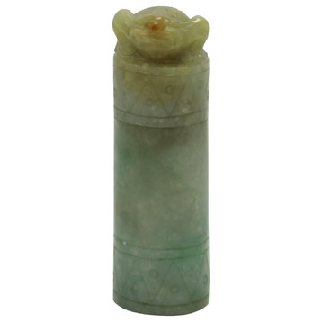 Round Shape Chinese Yellow Green White Jade Toad Seal With Storage