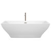 Maryam 71" Freestanding White Bathtub, Brushed Nickel Tub Filler & Trim Kit