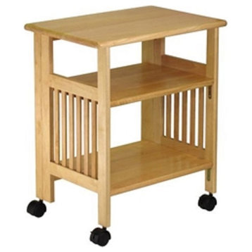 Modern 3-Shelf Folding Wood Printer Stand Cart, Natural With Lockable Casters