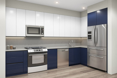 Blue & White Handleless Kitchen