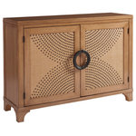 Barclay Butera - Lido Isle Nailhead Hall Chest - The Lido Isle hall chest features raffia door panels accented by an intriguing overlapping sunburst pattern of decorative nailhead trim. At 54-inches wide, the silhouette makes a strong design statement while offering generous storage. Behind the doors are 4 adjustable shelves and grommets in the back panel for wire management. The piece is available as shown in the Sandstone finish or also in Sailcloth as 921-973. The raffia door panels will be in the Sandstone finish in both cases.