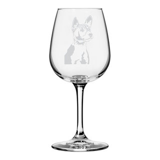 Etched Basenji on Large Elegant Wine Glasses Set of 2 New 