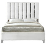 Meridian Furniture - Enzo Velvet Bed, White, Queen - Create a bold yet welcoming sanctuary in your bedroom with this Enzo White Velvet Queen Bed. The chrome channel design features velvet fabric upholstery for a sleek, glamorous look. The chrome legs provide support for the plank-style base, ensuring durability and long-lived beauty. Full slats are included, making setup easy and quick. No box spring is required with this bed, so you can use it with your choice of mattress.