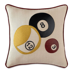 Billiard Pillow ManCave 18inx18in WITH Faux Down Pillow Insert- Zipper Closure - Decorative Pillows