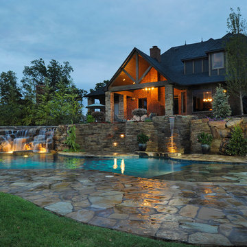Multi-Level Patios, Waterfalls & Pool Utilizing The Native Oklahoma Terrain