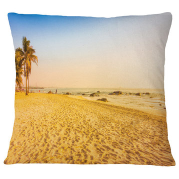 Coconut Palm Trees On Beach Landscape Photography Throw Pillow, 18"x18"