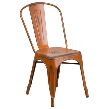 Bowery Hill Metal Dining Chair in Distressed Orange