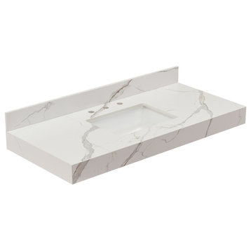 Marseille Bathroom Vanity Countertop, Calacatta White With White Sink, 48"