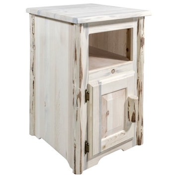 Montana End Table with Door, Left Hinged, Clear Lacquer Finish
